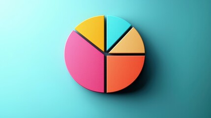 Fototapeta premium Colorful pie chart on a turquoise background representing data visualization.