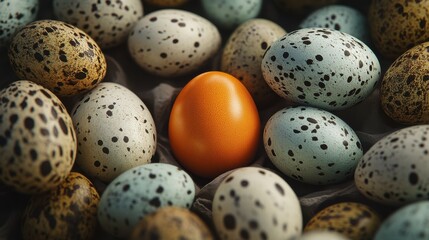 Obraz premium A close up of many eggs with one egg in the middle