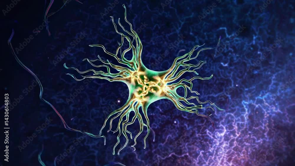 Poster neural network visualization depicting intricate dendrites and axons firing, symbolizing complex bra