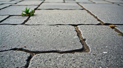 Weed Growing Through Pavement Cracks on a Gray Stone Path