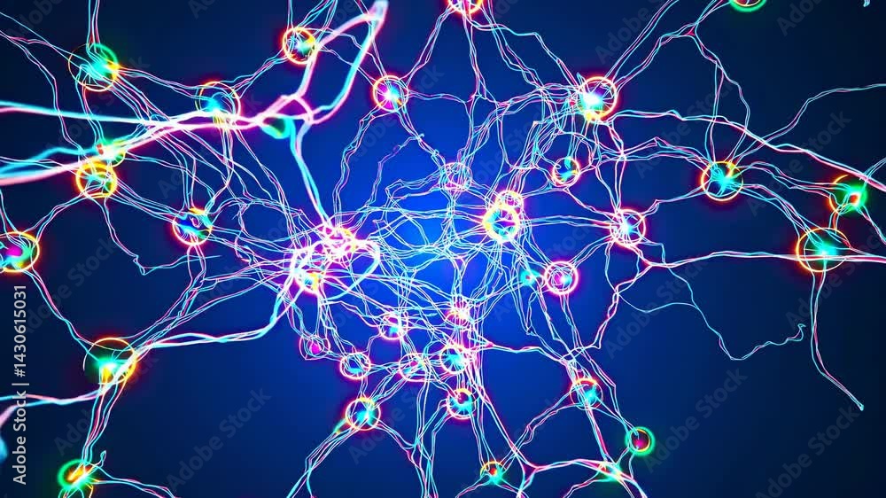 Poster intricate neural network expanding with interconnecting synapses against deep blue background, visua