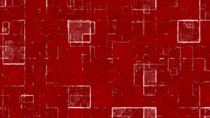 Red textured background features many faint white squares