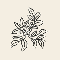 Elegant Black Line Art Floral Design Element