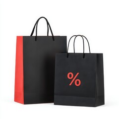3d two shopping bags with discount isolated on white background