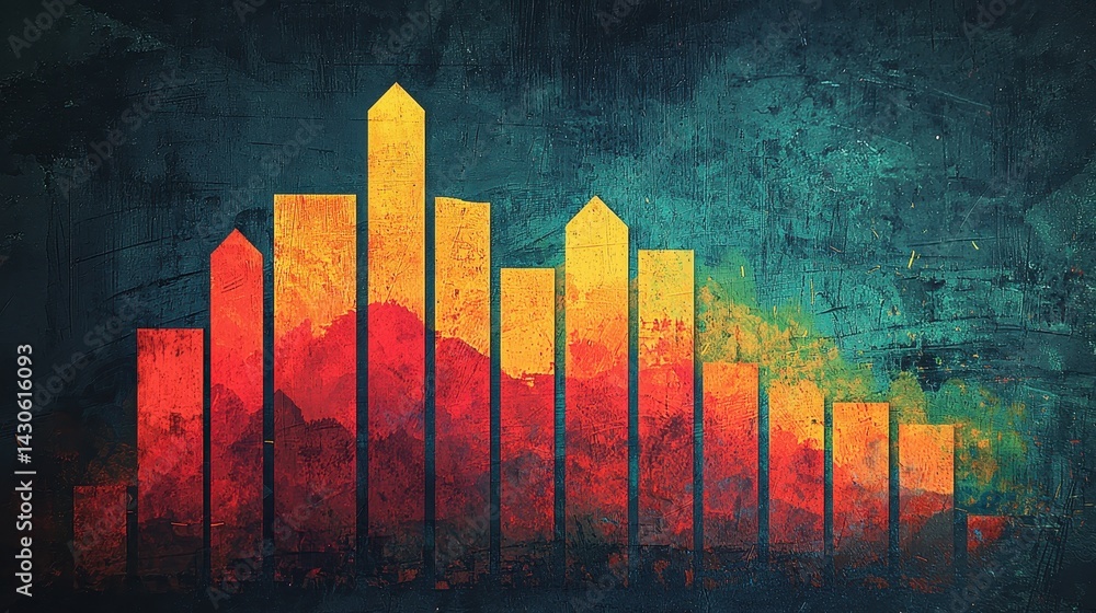 Poster colorful abstract graph illustrating growth and data trends in business dynamics.
