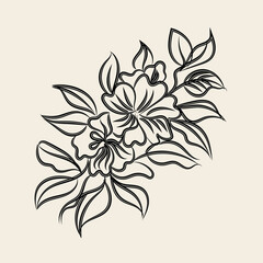 Elegant Black Line Art Floral Design Botanical Illustration