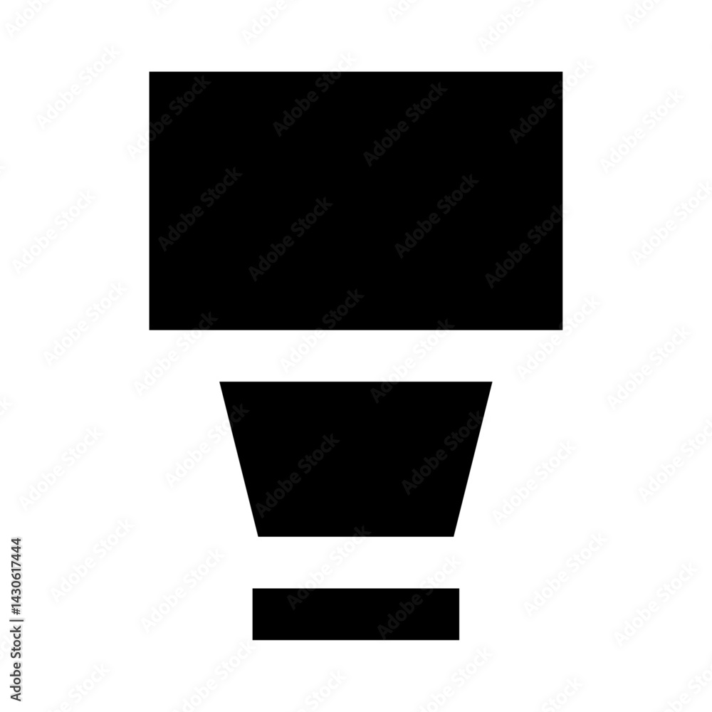 Poster a black and white abstract representation featuring a rectangular shape above a trapezoid and smalle