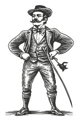 Obraz premium Vintage Engraving of a Dapper Gentleman with a Cane and Top Hat