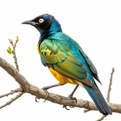 Fototapeta premium A beautiful, colorful bulbul on a white background.
