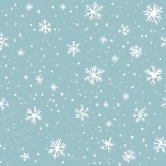 Seamless Winter Pattern Pastel Blue Background with White Snowflakes and Dots for Festive Designs