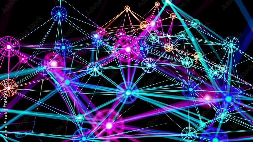 Aufkleber glowing lines and nodes represent a complex network expanding, connecting, and evolving, symbolizing