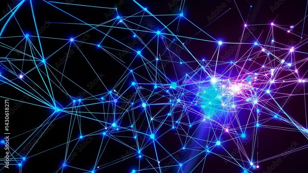 Poster glowing plexus network expands and connects with light pulses, creating a dynamic visualization of d