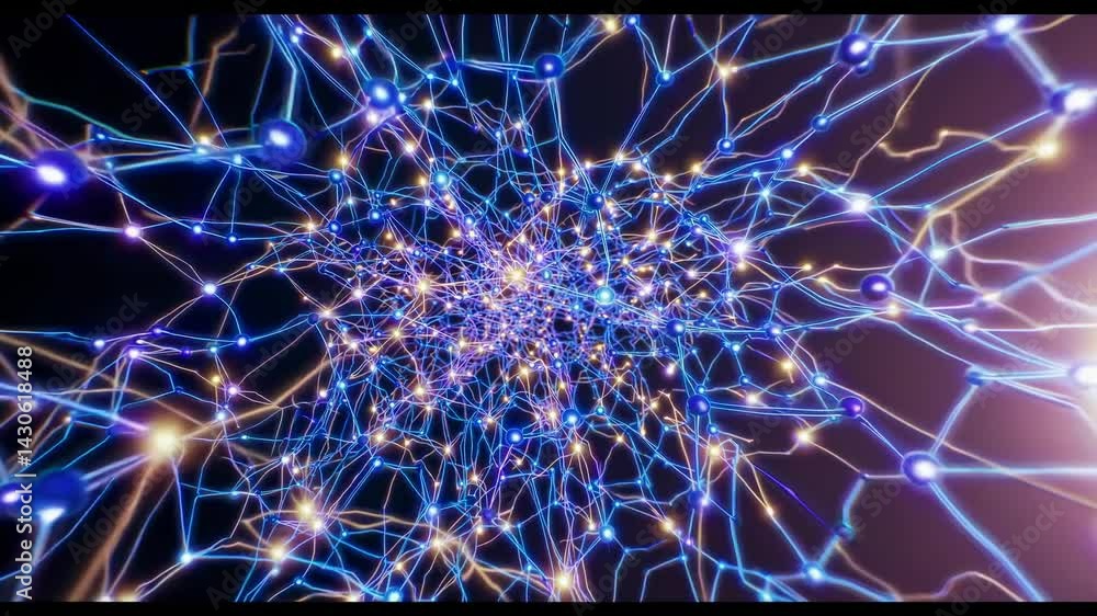 Poster complex neural network expanding, creating new connections, and sending signals across its structure