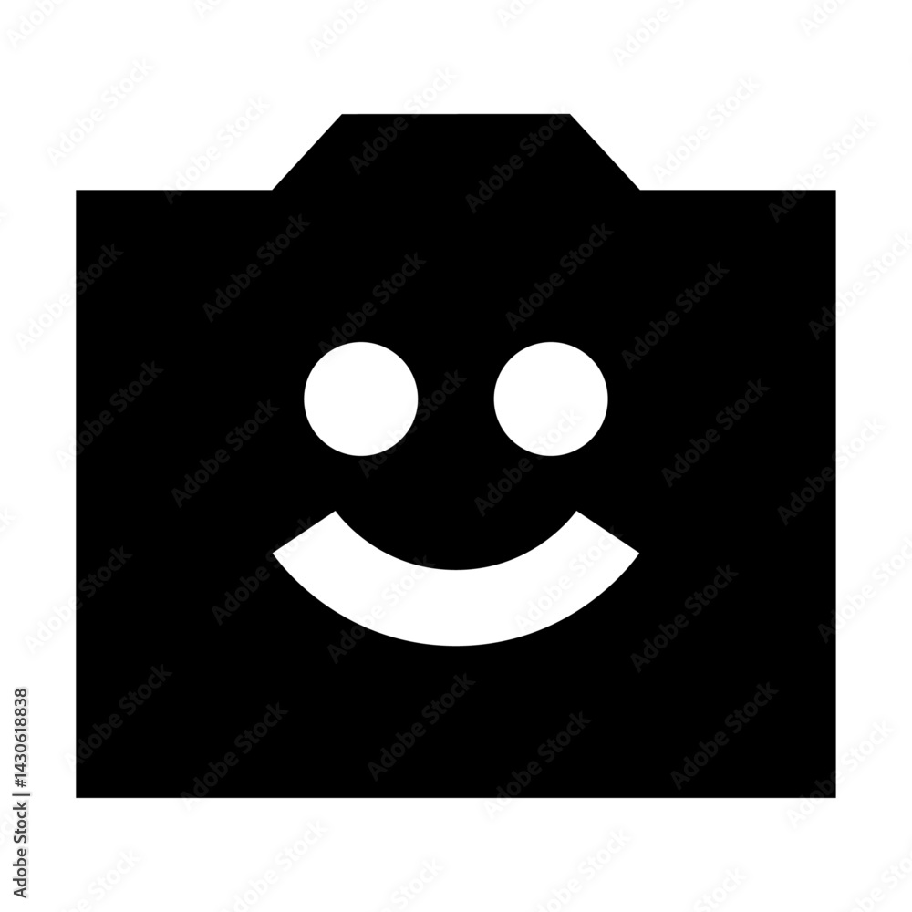 Aufkleber black square with a triangular top and a white smiley face consisting of two dots and a curved line