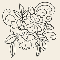 Fototapeta premium Elegant Black Line Art Floral Design with Swirls