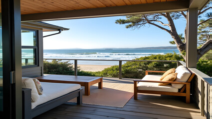 Fototapeta premium Charming beachside lodge with surf lessons