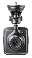Detailed studio shot of a dashboard camera mounted on a transparent background