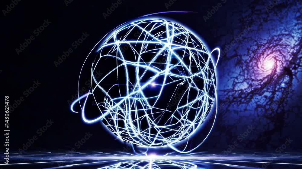 Poster electric energy flows around a plasma sphere, creating a mesmerizing display of light and movement a