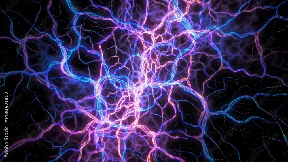 Aufkleber purple and blue glowing plasma energy field is expanding and pulsating on a black background, creati