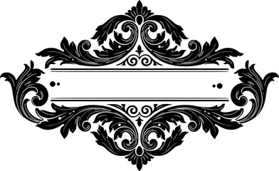 Ornate Black Floral Frame with Rectangular Text Space