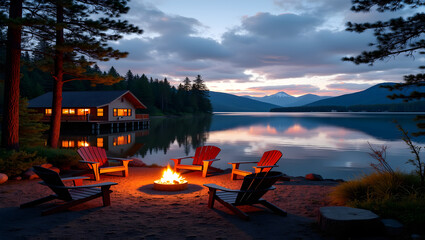 Charming lakeside retreat with campfire areas