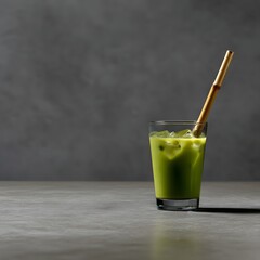 Fototapeta premium Refreshing Iced Matcha Latte with Bamboo Straw Cool Summer Drink