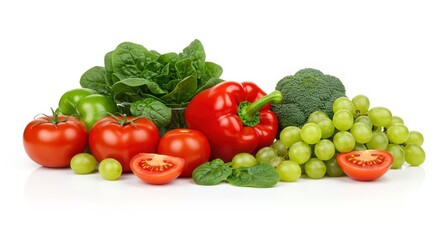 Assortment of Fresh Colorful Vegetables and Fruits on White