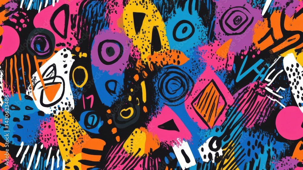 Poster fun colorful line doodle seamless pattern. creative abstract style art background for children or tr
