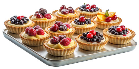 Delicious Assortment of Fruit Tartlets on a Silver Tray, Ready to Serve