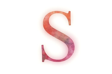 Hand-drawn artistic letter S on a subtle watercolor splash background