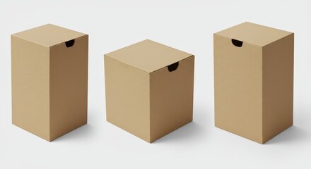 Fototapeta premium Three Cardboard Boxes on White Background Packing and Storage Concept