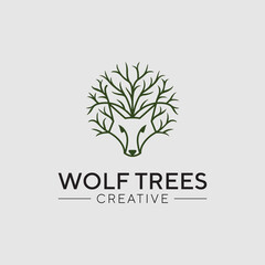 Wolf Logo Design combination with  tree minimalist Template Inspiration