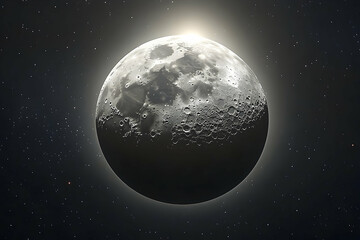 Fototapeta premium Celestial orb, the moon, illuminated by stellar backdrop.