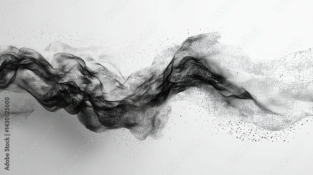 Poster Abstract black and white wave-like pattern with a dynamic flow and textured appearance.