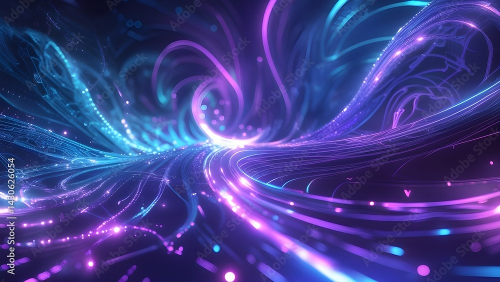 Poster abstract glowing lines flowing with light and color