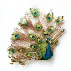 Obraz premium A beautiful little peacock is showing off its colorful feathers in an extravagant and proud display today.