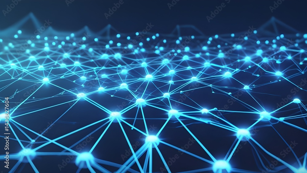 Poster abstract network connecting nodes in blue sci-fi style