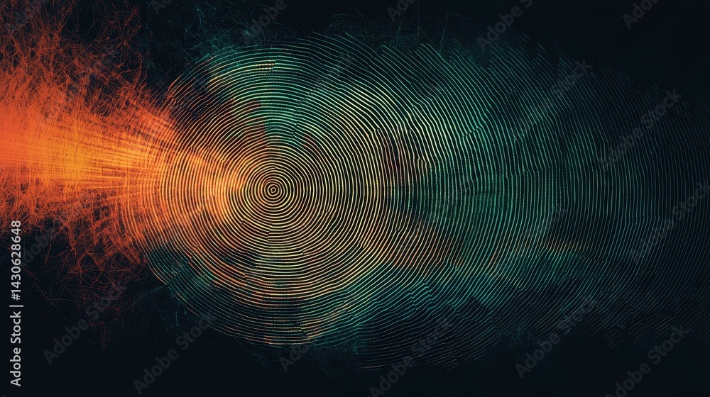 Poster abstract pattern with vibrant colors and dynamic circular lines creating a sense of movement.