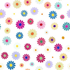 Seamless Floral Pattern with Colorful Minimalist Flowers