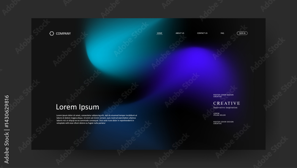 Poster abstract wave futuristic design of landing page. retro gradient mesh website design