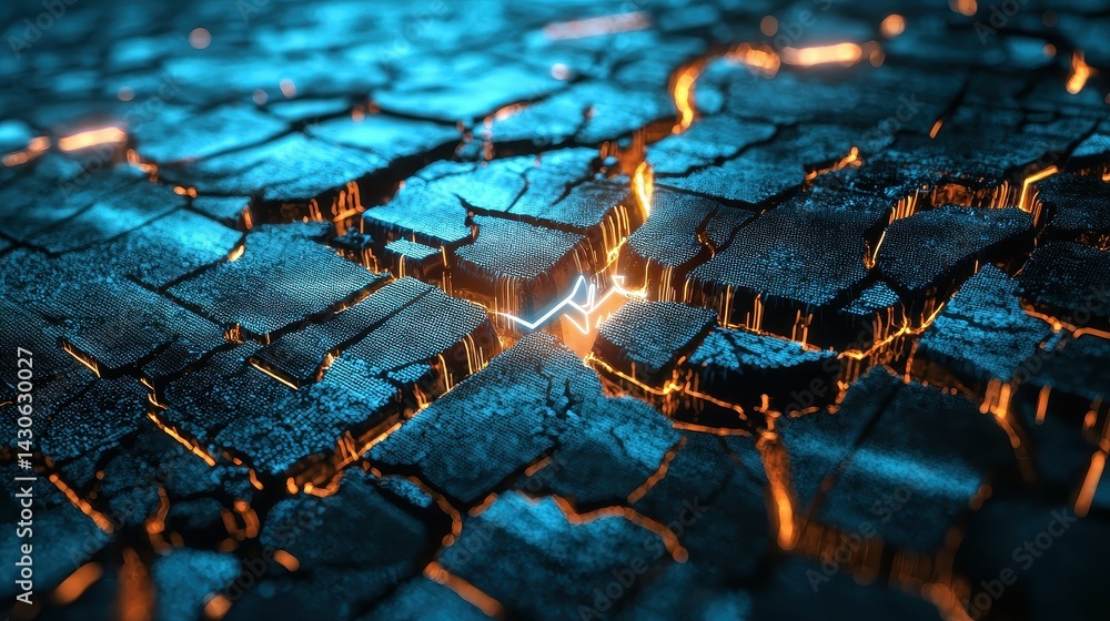 Aufkleber electric blue and orange cracks illuminate a textured surface, creating a dynamic visual effect.