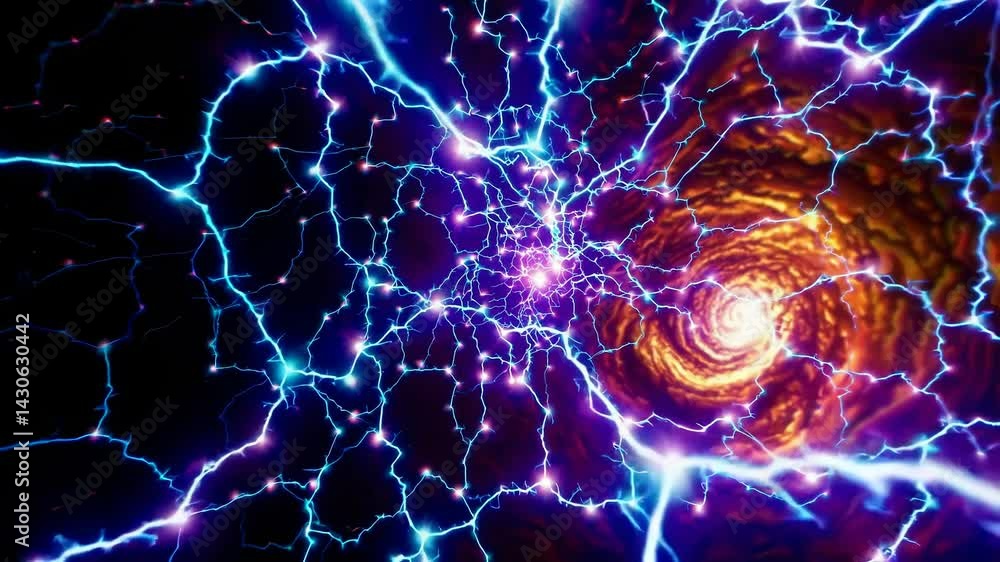 Poster luminous wormhole generating intense lightning and dynamic energy waves, revealing mesmerizing inter