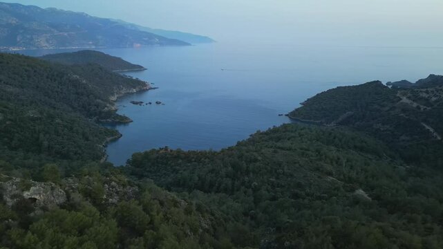 Evening view from Kayakoy to bay along Turkey's coast