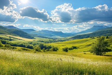 Obraz premium Beautiful Sunny Day Landscape with Scenic Mountain View
