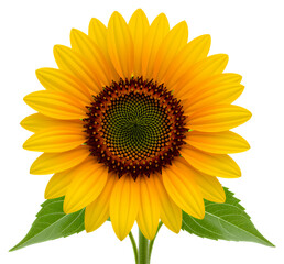 Fototapeta premium Blooming Sunflower with Leaves - transparent background