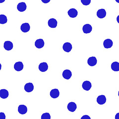 Blue Hand Drawn Polka Dot Pattern, White Background, Abstract Design