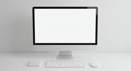Fototapeta premium Modern Computer Setup with Blank Screen, Keyboard, and Mouse on Desk