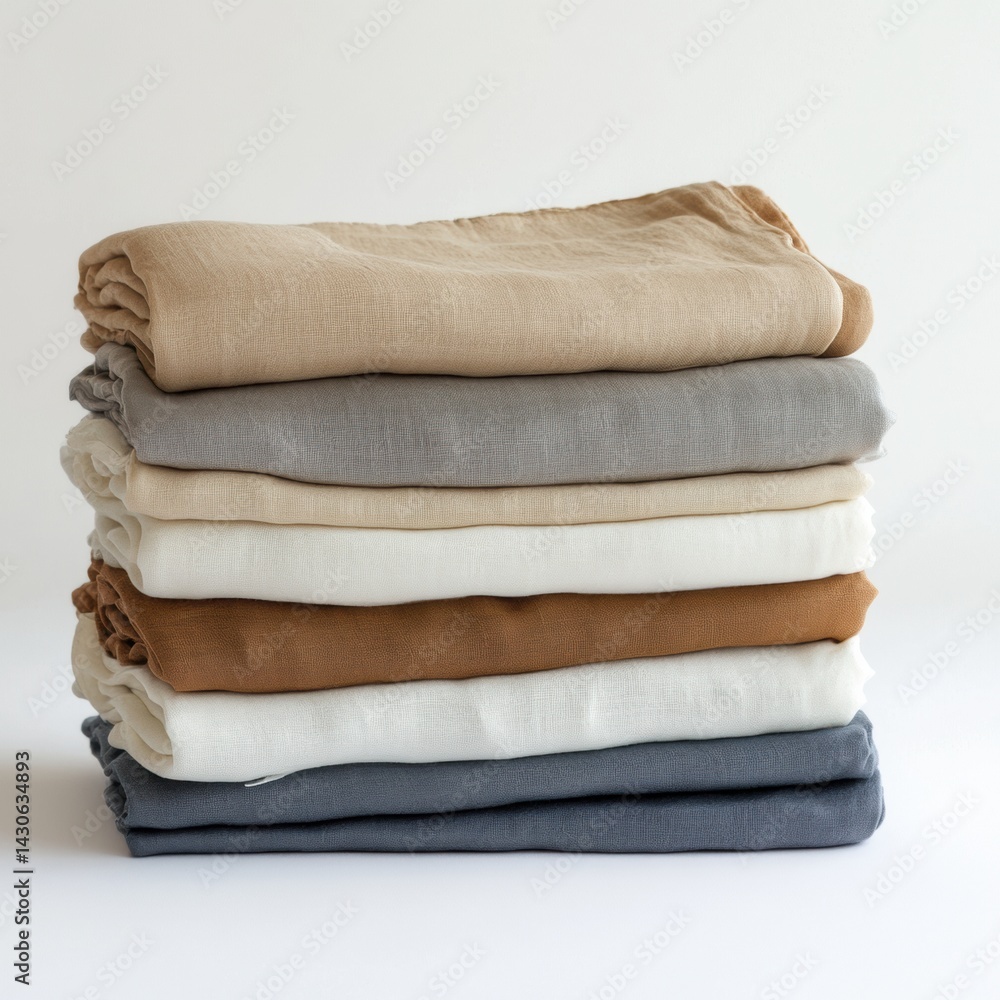 Poster neatly folded silk linen stack displayed at a 45 degree angle on a white background emphasizing text