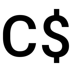 Illustration of the canadian dollar currency symbol in black on a white background depicting finance and trade