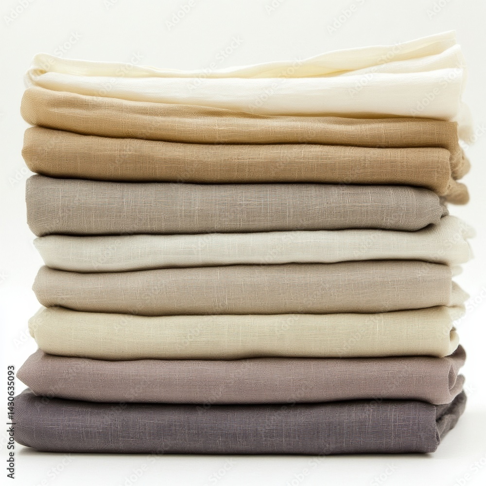 Poster neatly stacked folded silk linen arranged at a 45 degree angle against a clean white background for 